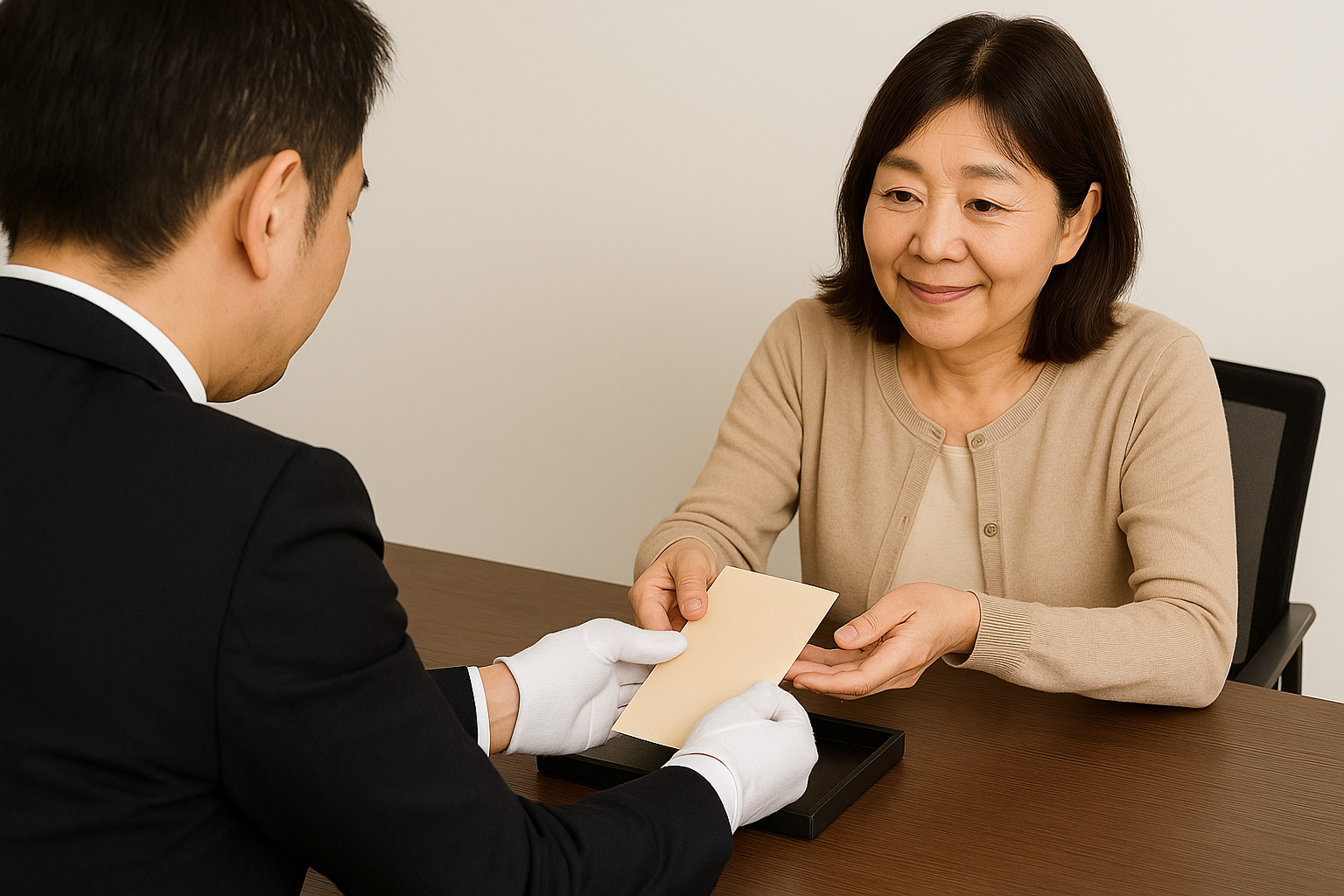 現金を直接お客様に手渡す場面
